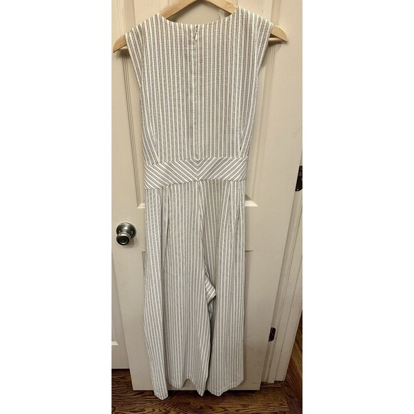 CALVIN KLEIN White Black Pinstriped Women's Wide Leg Romper Jumpsuit Size 14 EUC - Picture 7 of 13